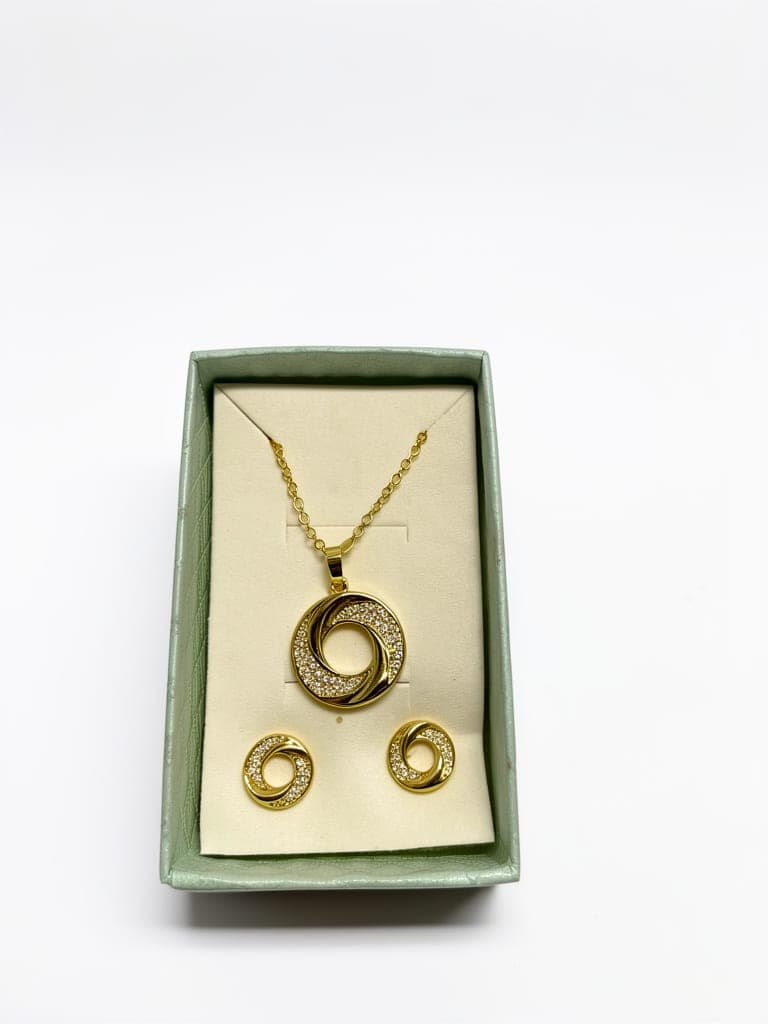 SET CADENA CIRCULO DORADO MAS ARETES