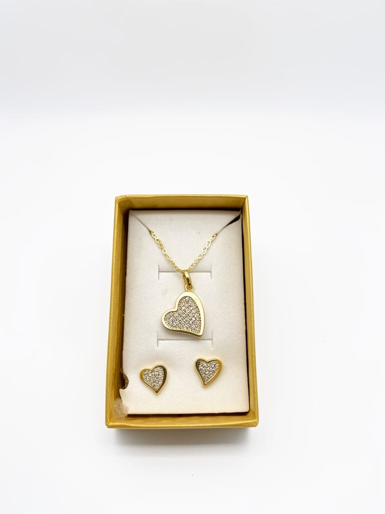 SET CADENA CORAZON MAS ARETES GRUESA